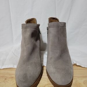 Lucky Brand Grey Suede Ankle Booties with Side Zip